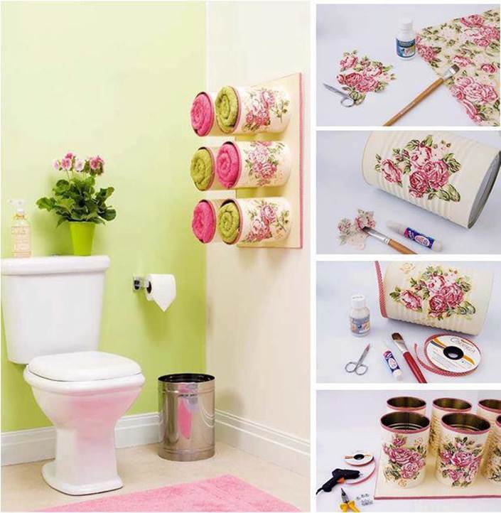 DIY Pretty Towel Storage Boxes from Tin Cans