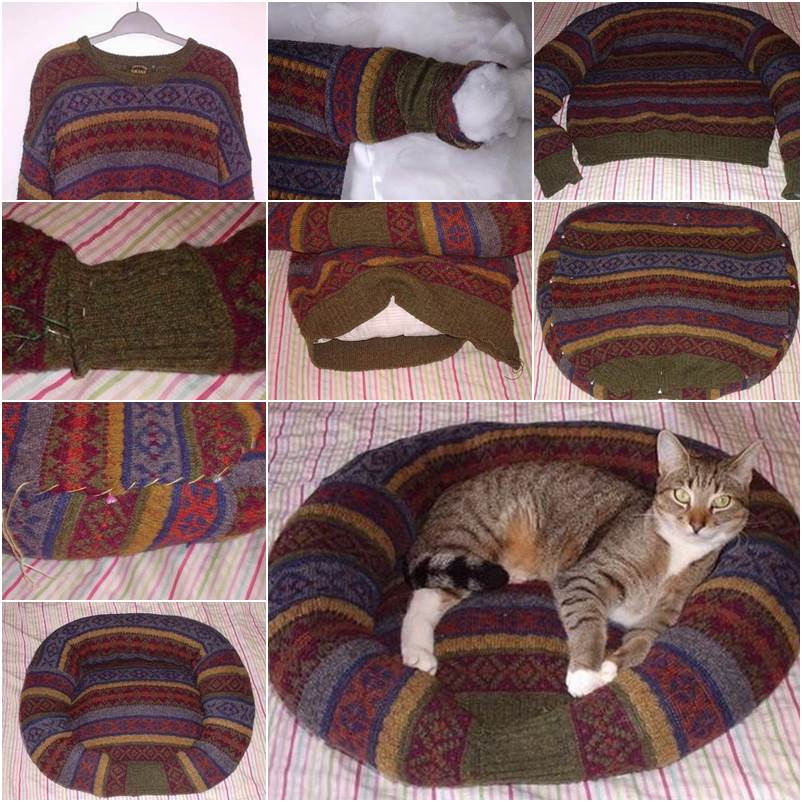 DIY Comfy Pet Bed from Old Sweater thumb