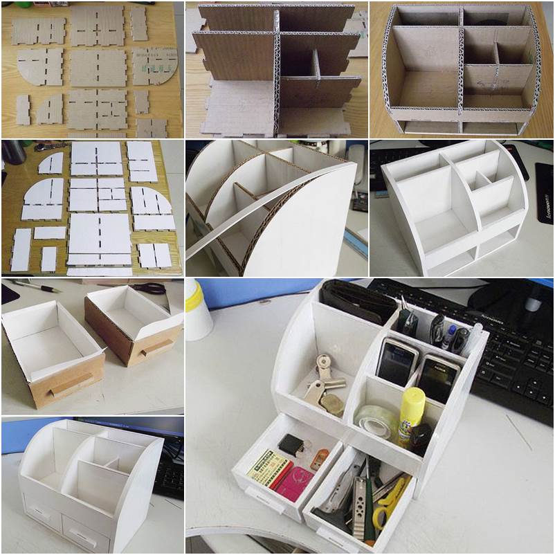 DIY Cardboard Desktop Organizer with Drawers
