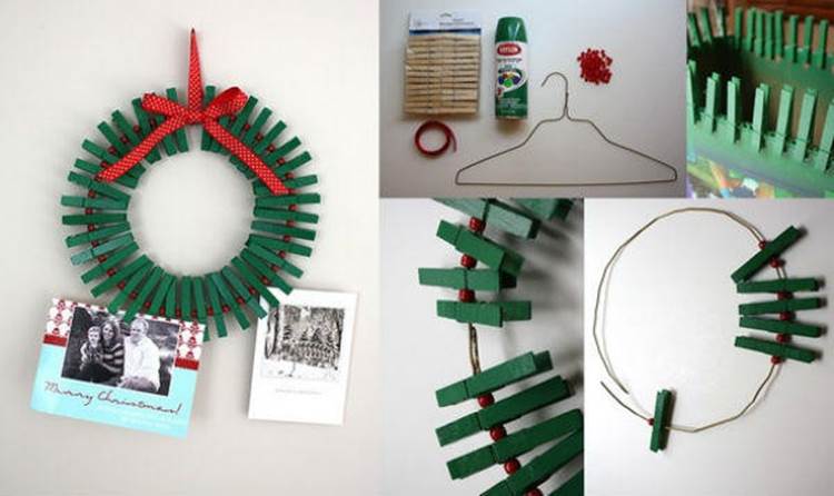 DIY Christmas Wreath Photo Frame with Clothespins