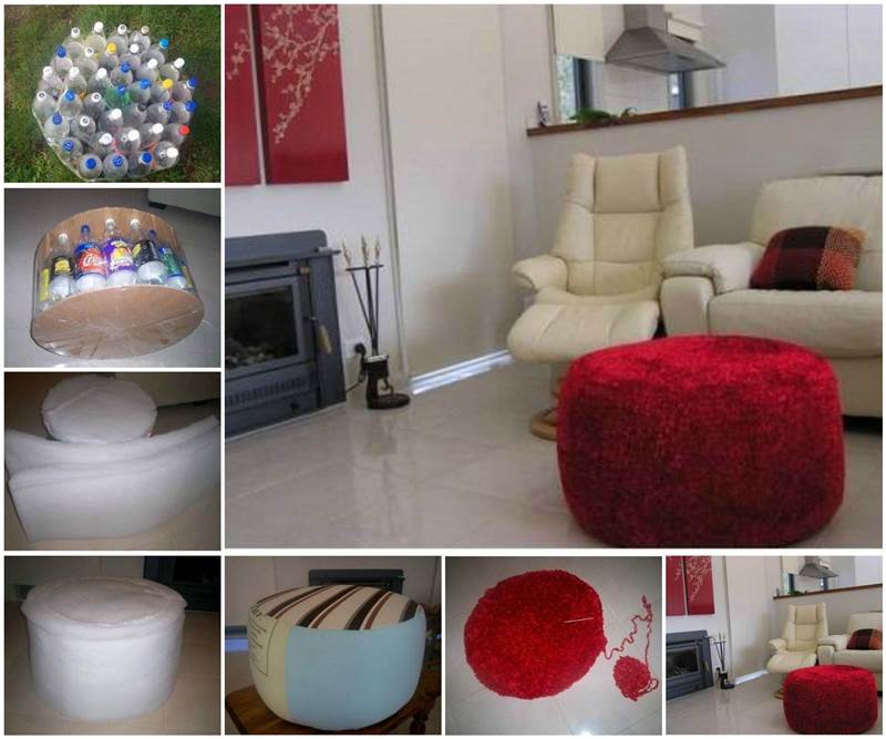 DIY Simple Ottoman from Recycled Plastic Bottles